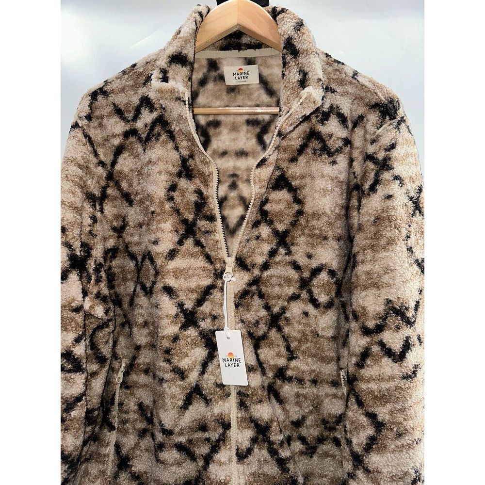 Marine‎ Layer NWT Mason Sherpa Full Zip Jacket In Tan Geo For Men's XL - Picture 2 of 10